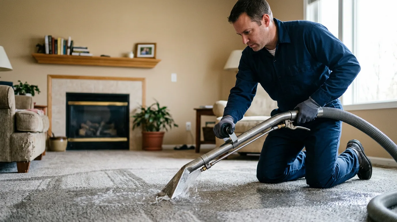Water damage restoration technician working near Lynn, IN